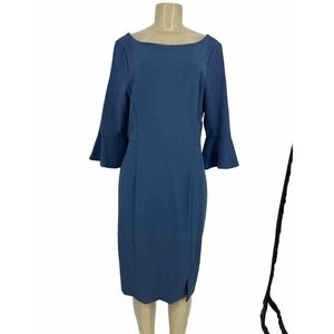 White House Black Market Size 12 Women Formal Sheath Dress Bell Sleeve Blue